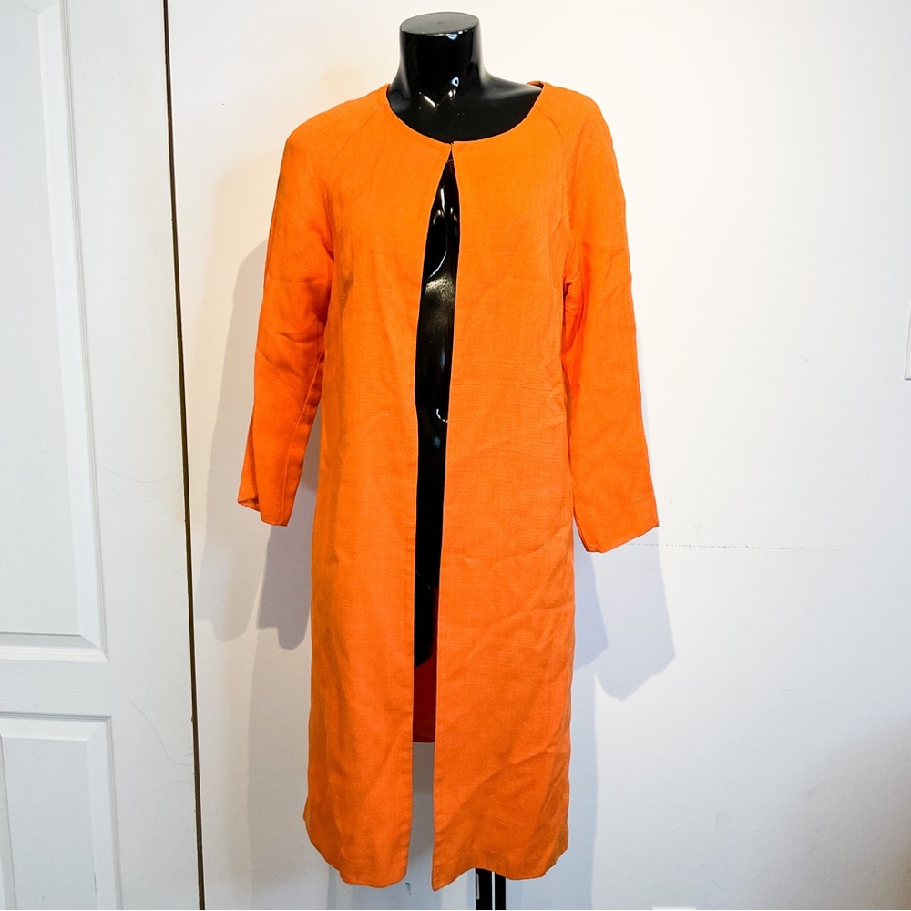 Vintage Bright Orange Open-Front Long Coat